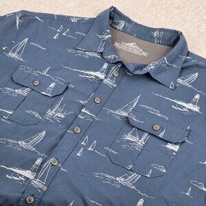 Croft Barrow Quick Dry Shirt Mens 2XL XXL Blue Sailboat Lighthouse Sea Ocean